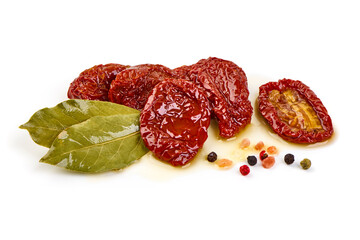 Sun-dried tomatoes isolated on white background.