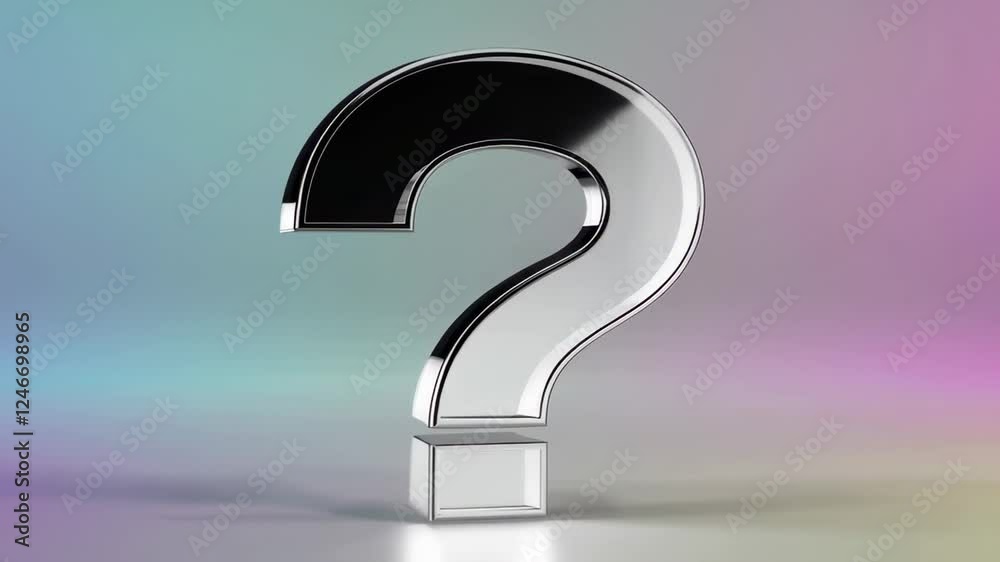 Aufkleber Large metallic question marks rotate slowly on various gradient backgrounds, symbolizing uncertainty, decision making, and the search for answers
