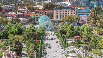 Timelapse of the Bridge of Peace, a bow-shaped pedestrian bridge in Tbilisi, Georgia © HyperlapsePro