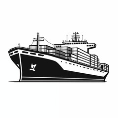 Obraz premium Container ship, isolated on a white background, icon, angle view, black and white sketch, picture, image for printing, without people