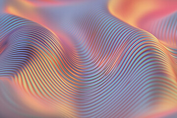 Close up of colorful neon wavy lines creating a vibrant, mesmerizing abstract pattern in soft gradients