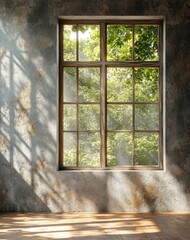 Minimalist Living Room with Textured Gray Wall and Warm Sunlight
