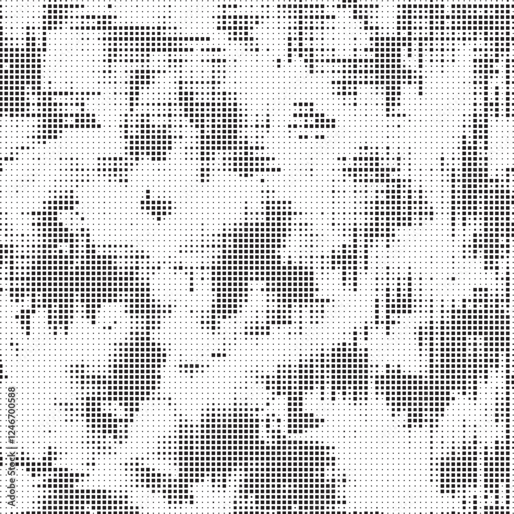 Aufkleber Grunge halftone background with square dots. Black and white dots grunge effect background. Vector abstract overlay. Grunge halftone black dots texture background.