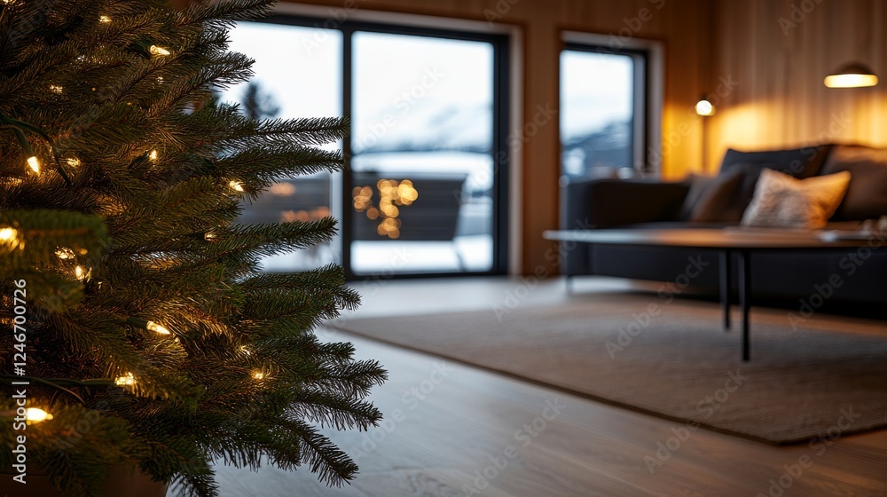 Poster a single christmas tree adorned with sparkling ornaments and glimmering lights creates a warm atmosp
