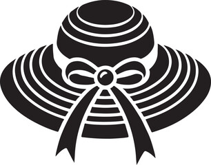 Silhouette vector icon of a sunhat with a decorative ribbon. Perfect for summer fashion, accessories, beachwear, outdoor style, and elegant sun protection.