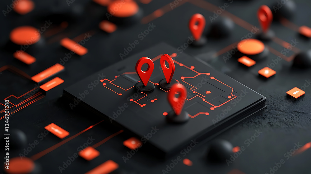 Poster strategic location mapping digital workspace 3d visualization urban environment aerial view geospati