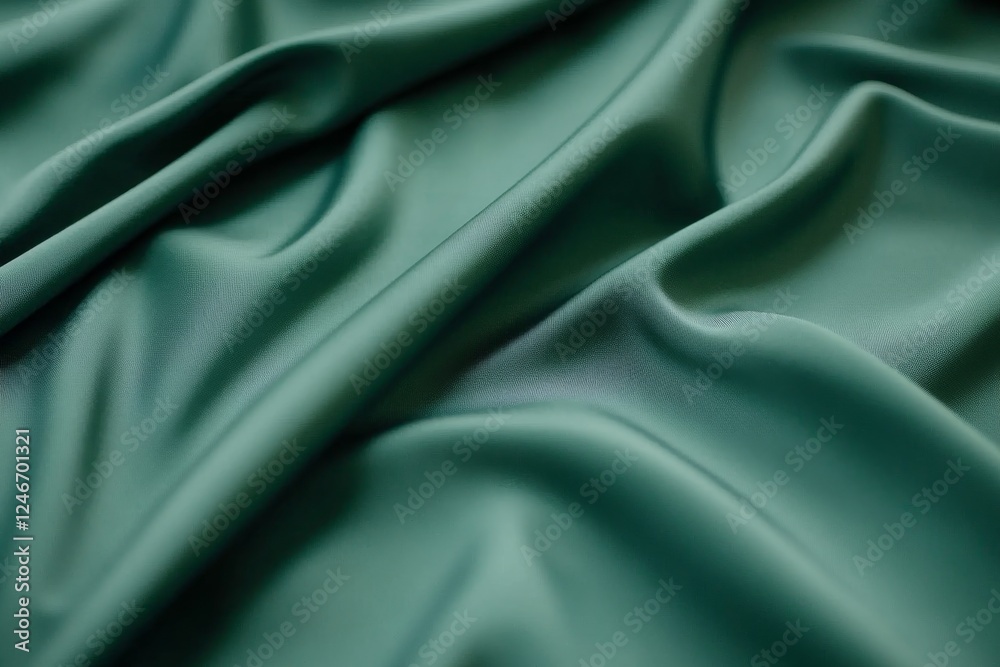 Poster soft green satin fabric gracefully folds in natural light, showcasing its smooth surface and rich te