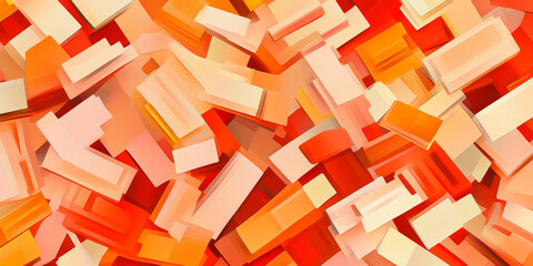 A seamless abstract background of overlapping rectangular blocks in vibrant orange, red, and peach fuzz, forming a dynamic pattern with a strong visual impact.
