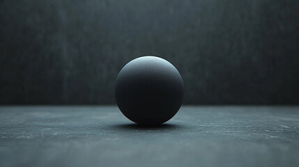 Black spherical object on a textured surface in dim lighting