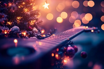 Unique guitar-shaped Christmas tree decorated with bright ornaments and twinkling lights brings a joyful spirit to holiday celebrations with vibrant colors