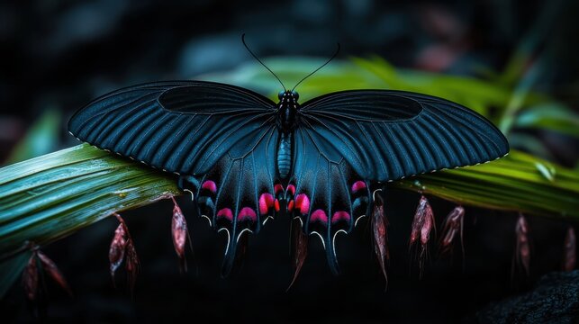 A vibrant butterfly resting on a dewy blade of grass in the morning lightphotorealistic portrait,