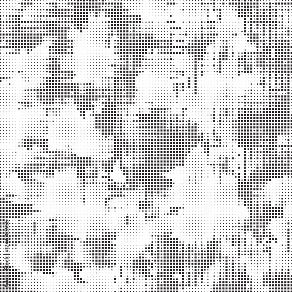 Wall mural Grunge halftone background with square dots. Black and white dots grunge effect background. Vector abstract overlay. Grunge halftone black dots texture background.