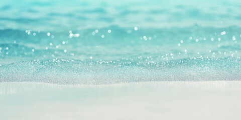A soft turquoise glitter backdrop that sparkles with an oceanic feel. The shimmering texture brings a fresh, aquatic energy to the design, making it perfect for beach-themed events, summer fashion ads