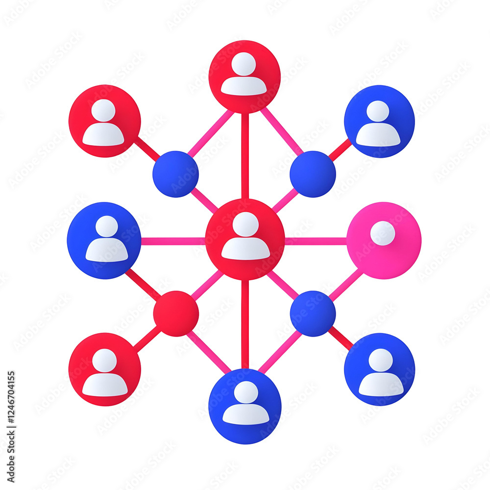 Poster colorful network connection icons with users in circles and lines