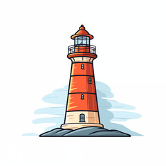 Lighthouse, red and white, front view, simple color sketch, icon, minimalism, close-up, concept, no people, cartoon