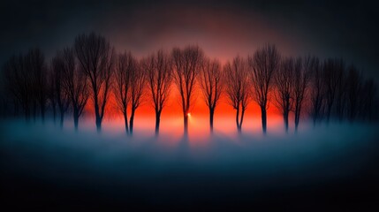 Obraz premium A mysterious foggy forest with beams of sunlight piercing through the dense treesphotorealistic portrait