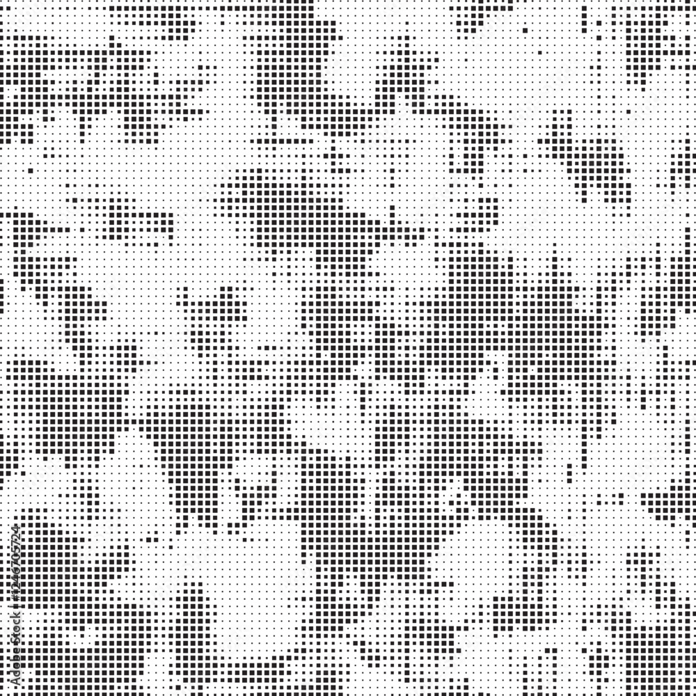 Aufkleber Grunge halftone background with square dots. Black and white dots grunge effect background. Vector abstract overlay. Grunge halftone black dots texture background.