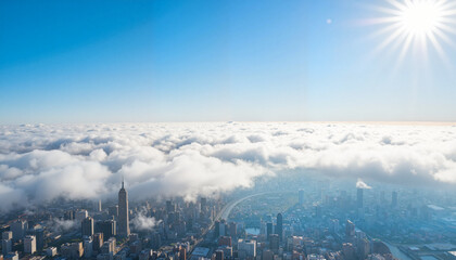 Fototapeta premium Stunning skyline above layered clouds at sunny afternoon, city vibrancy