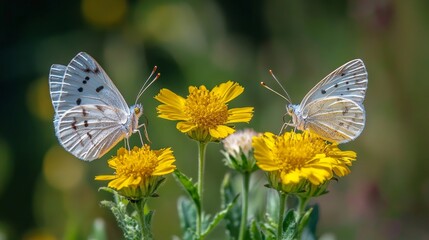 Obraz premium Colorful butterflies fluttering over a vibrant flower garden during daylight hours