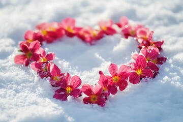 Heart of flowers in the snow