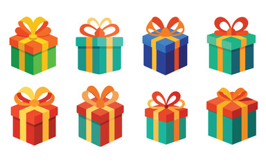 Gift box vector illustration on white background, gift box vector set, box bundle.