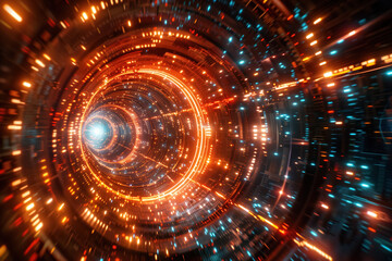 Obraz premium Futuristic vortex of light and energy with dynamic digital patterns