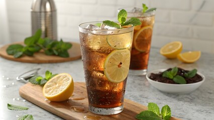 A 3D rendered image of a refreshing glass of iced tea