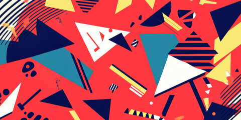 A bright scarlet red background featuring geometric, triangular shapes that overlap and form a dynamic, angular design. The sharp edges and bold color scheme are ideal for tech-related projects or