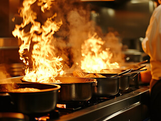 gourmet dish being prepared in a high-end restaurant kitchen