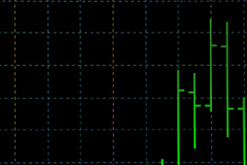Green candlestick chart on black grid background