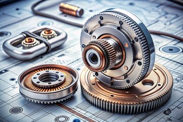 Detailed Assembly Drawing of Electrical Reducer Clutch - Industrial Engineering Stock Photo
