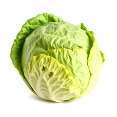 Cabbage, green vegetable, whole head, fresh produce, crisp leaves, organic food, macro photography, white background, vibrant color, healthy ingredient, culinary still life