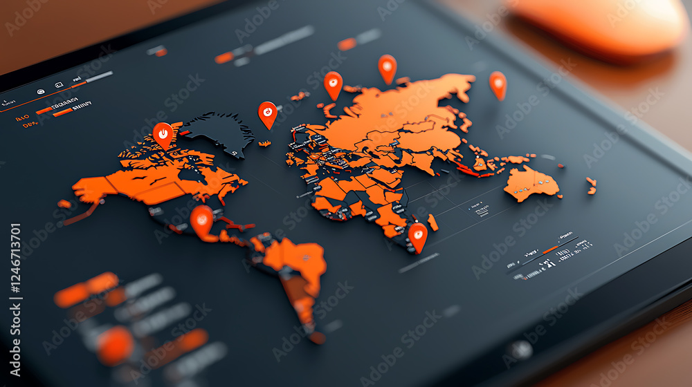 Poster global data visualization strategy remote location interactive map digital environment aerial view g