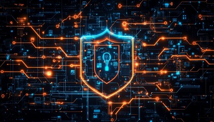 Advanced digital safety software protecting personal data from cyber threats and data breaches, digital shield, cyber defense concept, 8K ultrarealistic design
