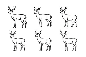  set of Deer line art on white background