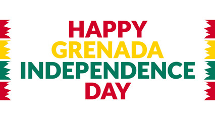 Happy Grenada Independence Day text with side lines on a White background. Which is observed every year in February to celebrate and wish Happy Grenada Independence Day.