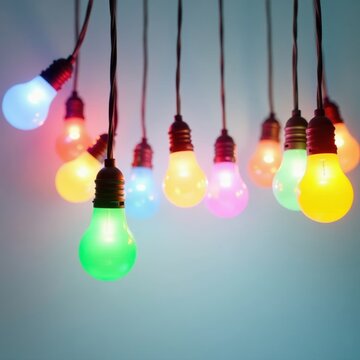 Colorful light bulbs wired in series and parallel circuits, illumination, series, science