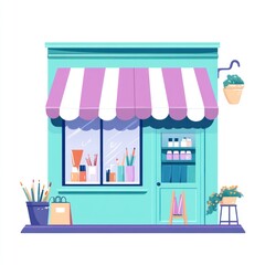 Cute art supply shop storefront illustration