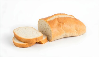 Bread roll, sliced bread, white bread, soft texture, golden crust, bakery item, carbohydrate, food photography, isolated on white background, high-resolution