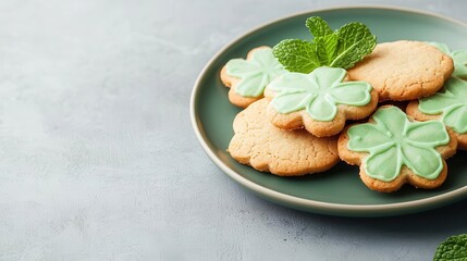 A farmtotable dessert featuring shamrockshaped cookies and freshly picked mint