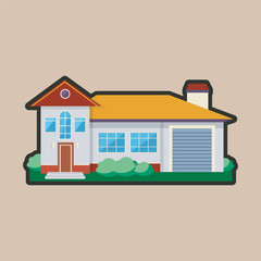 long house building in outline flat vector design.