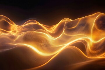 Fototapeta premium Flowing golden waves create a mesmerizing visual appearance in a dark backdrop