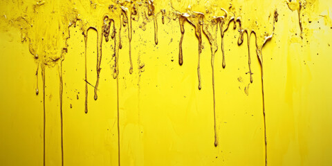 A vibrant sunshine yellow abstract background with delicate paint drips and splatters, creating a dynamic, free-flowing artistic design.