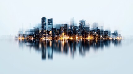 Obraz premium A futuristic smart city distinguished by high-tech buildings, advanced transportation systems, drones, and lush green spaces:A vision of a smart city featuring state-of-the-art structures, smart