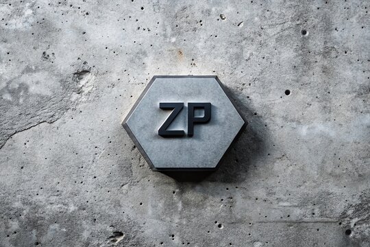 Drone Aerial View: Black Pentagon Initials ZP on Gray Background