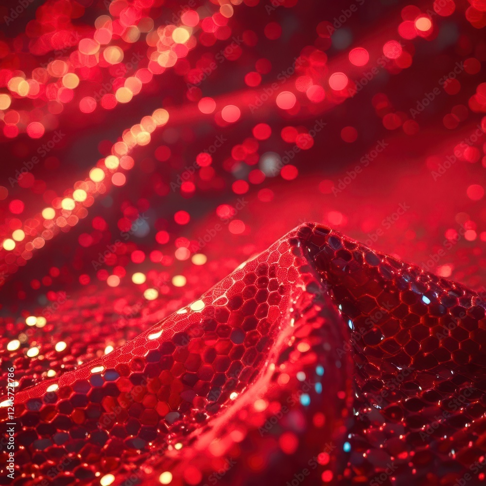 Poster Red fabric with a shiny, sparkly texture