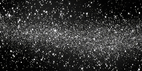 A sparkling silver glitter backdrop with large and small glitter specks dancing in the light. The shimmering texture adds a luxurious and glamorous touch, ideal for party decorations, fashion