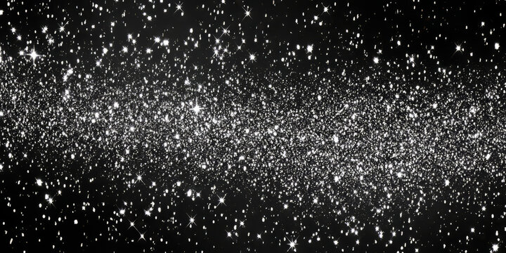 A sparkling silver glitter backdrop with large and small glitter specks dancing in the light. The shimmering texture adds a luxurious and glamorous touch, ideal for party decorations, fashion