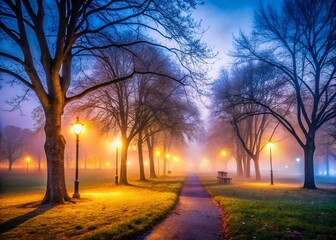 Eerie Foggy Park at Dusk - Low Light Landscape Photography