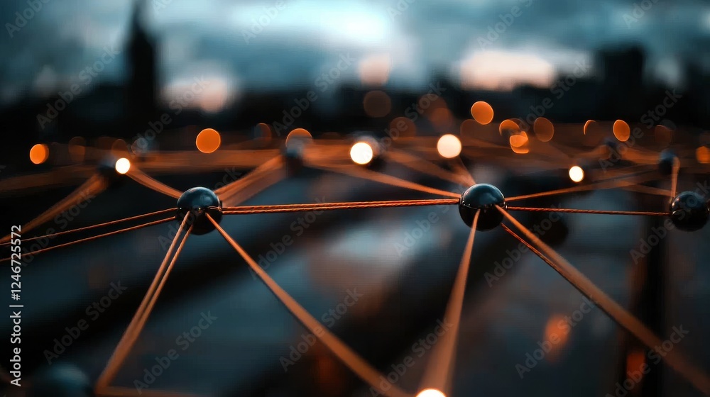 Poster wireless network and connection technology concept illustrated with abstract buildings and a citysca